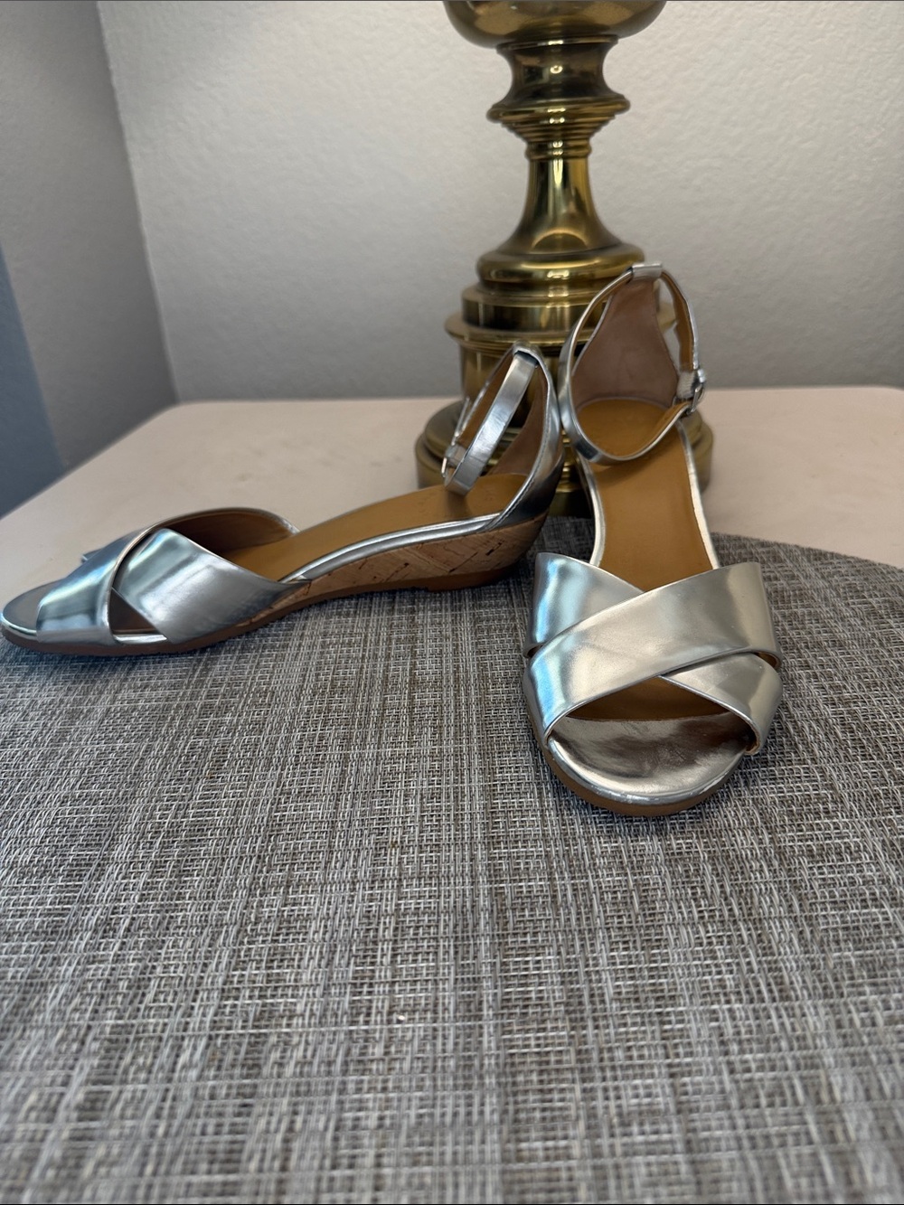 Marc by Marc Jacobs Metallic Silver Crisscross Ankle-Strap Sandals